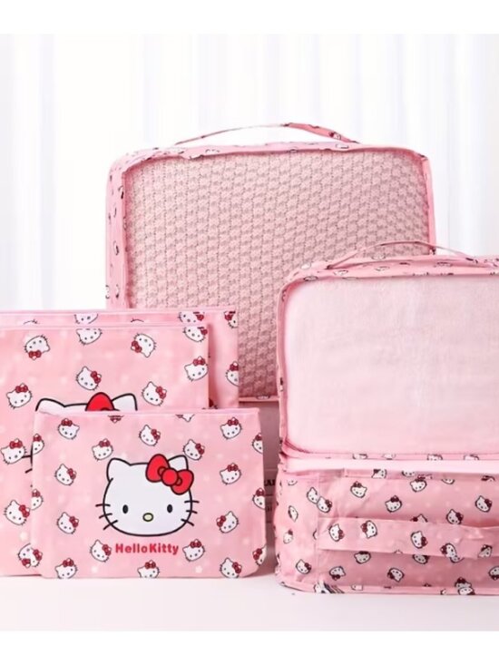 Hello Kitty Handbags - Hello Kitty 6-Piece Travel Packing Cubes Set Pink Luggage Organizer Bag Clothes